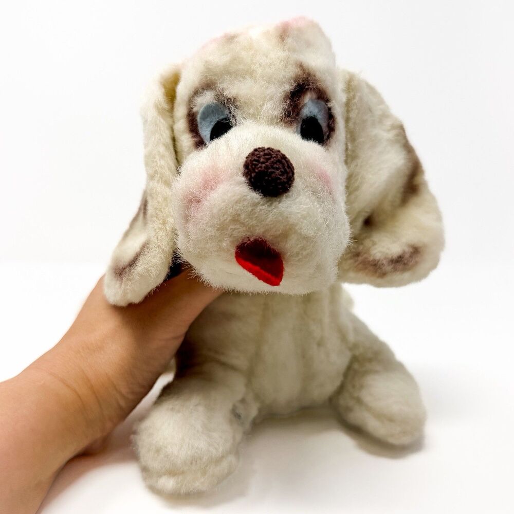 Vintage 1950s Plush Puppy Dog Stuffed Animal Kitschy Well Loved Toy 11”